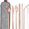 House Of Husk Reisbestek - Reis Bestekset - Chopsticks - Metalen Rietjes Met Borstel - Lepel - Vaatwasserbestendig - RVS - 7 Delig - Rose Goud -Beste Kampeer Winkel 1027x1200 2