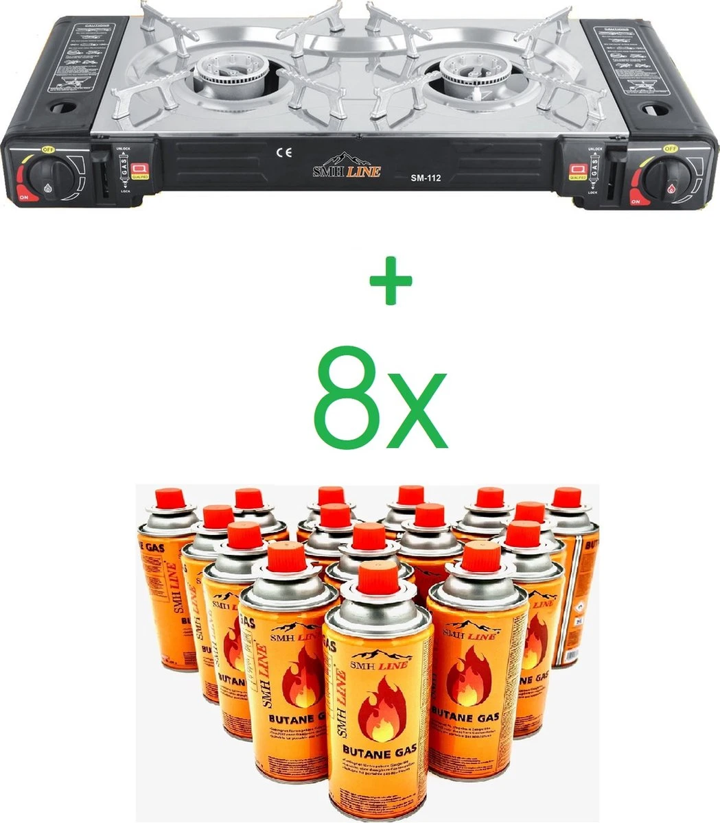 SMH LINE® Dubbele Camping Kooktoestel - 2 Pits - 2x 2500W - Incl. 8x Gasflessen 3 SMH LINE® Dubbele Camping Kooktoestel - 2 Pits - 2x 2500W - Incl. 8x Gasflessen