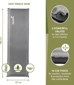Skandika Easy Single Zelfopblaasbaar Slaapmat – Slaapmat – Slaapmat Zelfopblazend – Logeerbed – Polyester, PVC - Premium Zelfopblazend Luchtbed, Antislip-materiaal, Ideaal Voor Camping – Outdoor, Camping – Kamperen – 196 X 60 X 10 Cm – 3.2kg - Grijs -Beste Kampeer Winkel 1049x1200 8