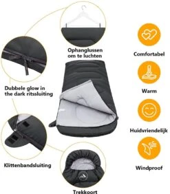 HikeMeister Mummy Slaapzak 1600 Gram - Kamperen - Zwart - Ca. 220 X 80 Cm - Met Binnenzak - Comfortzone: 0-15 Graden - Draagtas -Beste Kampeer Winkel 1051x1200 2
