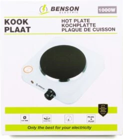 Benson Kookplaat - Enkel - Wit - 1000W -Beste Kampeer Winkel 1067x1200