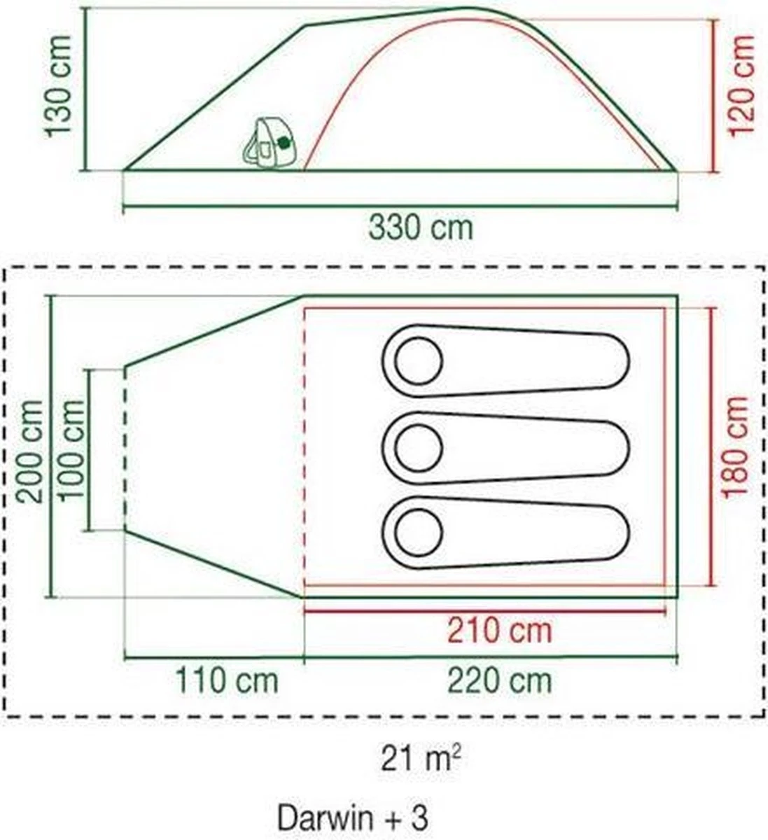 Coleman Darwin 3 Plus Koepeltent - 3-Persoons - Groen 18 Coleman Darwin 3 Plus Koepeltent - 3-Persoons - Groen - Afbeelding 16