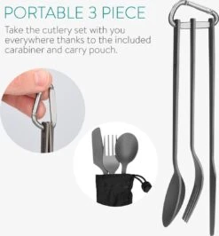 Navaris Campingbestek Van Titanium - Set Met Vork, Mes En Lepel - Bestekset Voor Onderweg En Op Reis - Inclusief Karabijnhaak En Bewaarzakje -Beste Kampeer Winkel 1113x1200 7