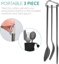 Navaris Campingbestek Van Titanium - Set Met Vork, Mes En Lepel - Bestekset Voor Onderweg En Op Reis - Inclusief Karabijnhaak En Bewaarzakje -Beste Kampeer Winkel 1115x1200 1