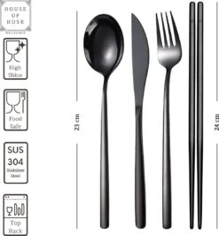 House Of Husk Reisbestek - Reis Bestekset - Chopsticks - Metalen Rietjes Met Borstel - Lepel - Vaatwasserbestendig - RVS - 7 Delig - Zwart -Beste Kampeer Winkel 1115x1200 2