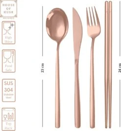 House Of Husk Reisbestek - Reis Bestekset - Chopsticks - Metalen Rietjes Met Borstel - Lepel - Vaatwasserbestendig - RVS - 7 Delig - Rose Goud -Beste Kampeer Winkel 1115x1200 3