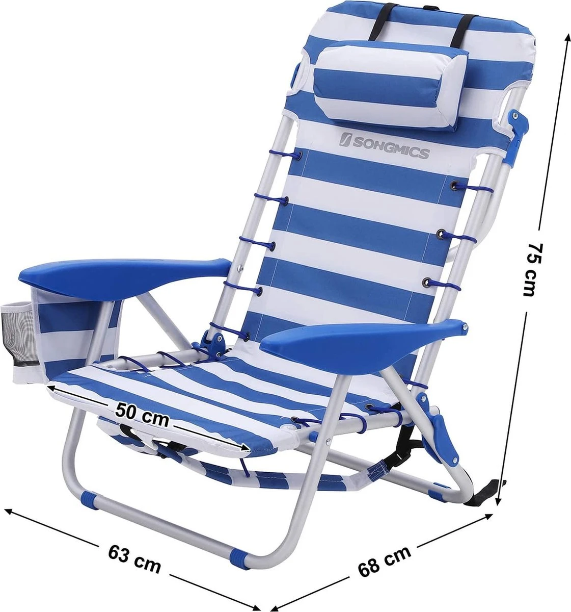 Naqsh Store Strandstoel Met Hoofdkussen, Aluminium, Draagbare Vouwstoel, Campingstoel, Opvouwbaar En Verstelbaar, Zoals Een Rugzak Draagbaar, Buitenstoel, Blauw En Wit Gestreept GCB62BU 3 Naqsh Store Strandstoel Met Hoofdkussen, Aluminium, Draagbare Vouwstoel, Campingstoel, Opvouwbaar En Verstelbaar, Zoals Een Rugzak Draagbaar, Buitenstoel, Blauw En Wit Gestreept GCB62BU