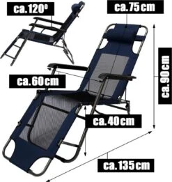 Ligstoel 180x60cm - Opvouwbaar Campingstoel Ligbed Strandstoel Tuinstoel Vouwligstoel Blauw -Beste Kampeer Winkel 1135x1200