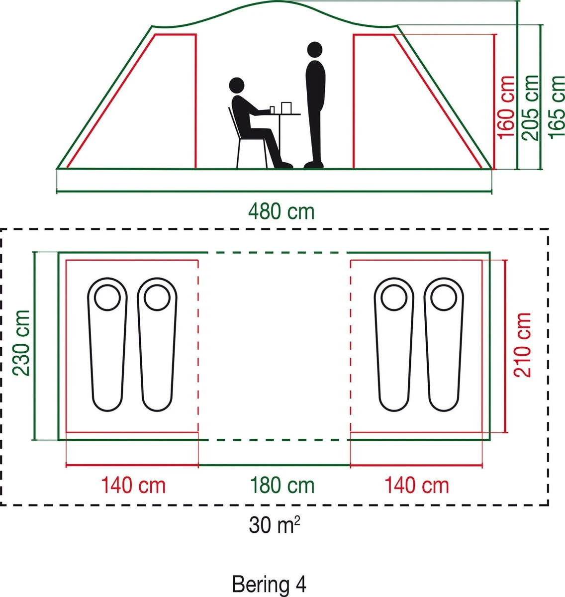 Coleman Bering 4 Vis-a-Vis Tent - Familietent - 4-Persoons - Groen 8 Coleman Bering 4 Vis-a-Vis Tent - Familietent - 4-Persoons - Groen - Afbeelding 6