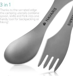 Navaris 2x Spork Titanium Campingbestek - Vork, Mes En Lepel In één - Bestek Voor Onderweg En Op Reis - Lichtgewicht - Inclusief Bewaarzakje -Beste Kampeer Winkel 1148x1200 8