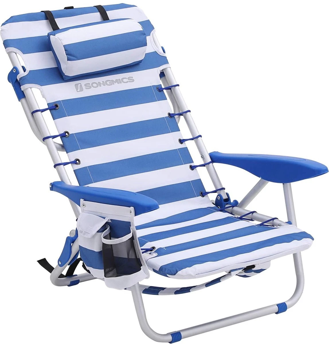 Naqsh Store Strandstoel Met Hoofdkussen, Aluminium, Draagbare Vouwstoel, Campingstoel, Opvouwbaar En Verstelbaar, Zoals Een Rugzak Draagbaar, Buitenstoel, Blauw En Wit Gestreept GCB62BU 8 Naqsh Store Strandstoel Met Hoofdkussen, Aluminium, Draagbare Vouwstoel, Campingstoel, Opvouwbaar En Verstelbaar, Zoals Een Rugzak Draagbaar, Buitenstoel, Blauw En Wit Gestreept GCB62BU - Afbeelding 6