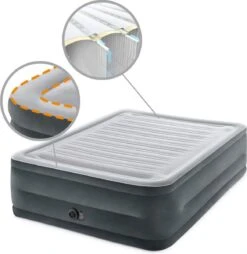 Intex Luchtbed - 2-Persoons - 152 X 203 X 33 Cm - Grijs - Met Ingebouwde Pomp, Hoeslaken Wit En Reparatieset -Beste Kampeer Winkel 1166x1200