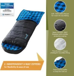 Skandika Dundee Flannel-L Slaapzak – Mummmieslaapzakken – Slaapzakken Volwassen - Maat M – Unisex - Katoen, Luxe Kwaliteit, Dubbele Slaapzak, 3 Seizoenen, Tot -20°C - 220 X 80 Cm - Outdoor Kampeerslaapzak – Ritssluiting Links - Zwart/blauw -Beste Kampeer Winkel 1168x1200 4