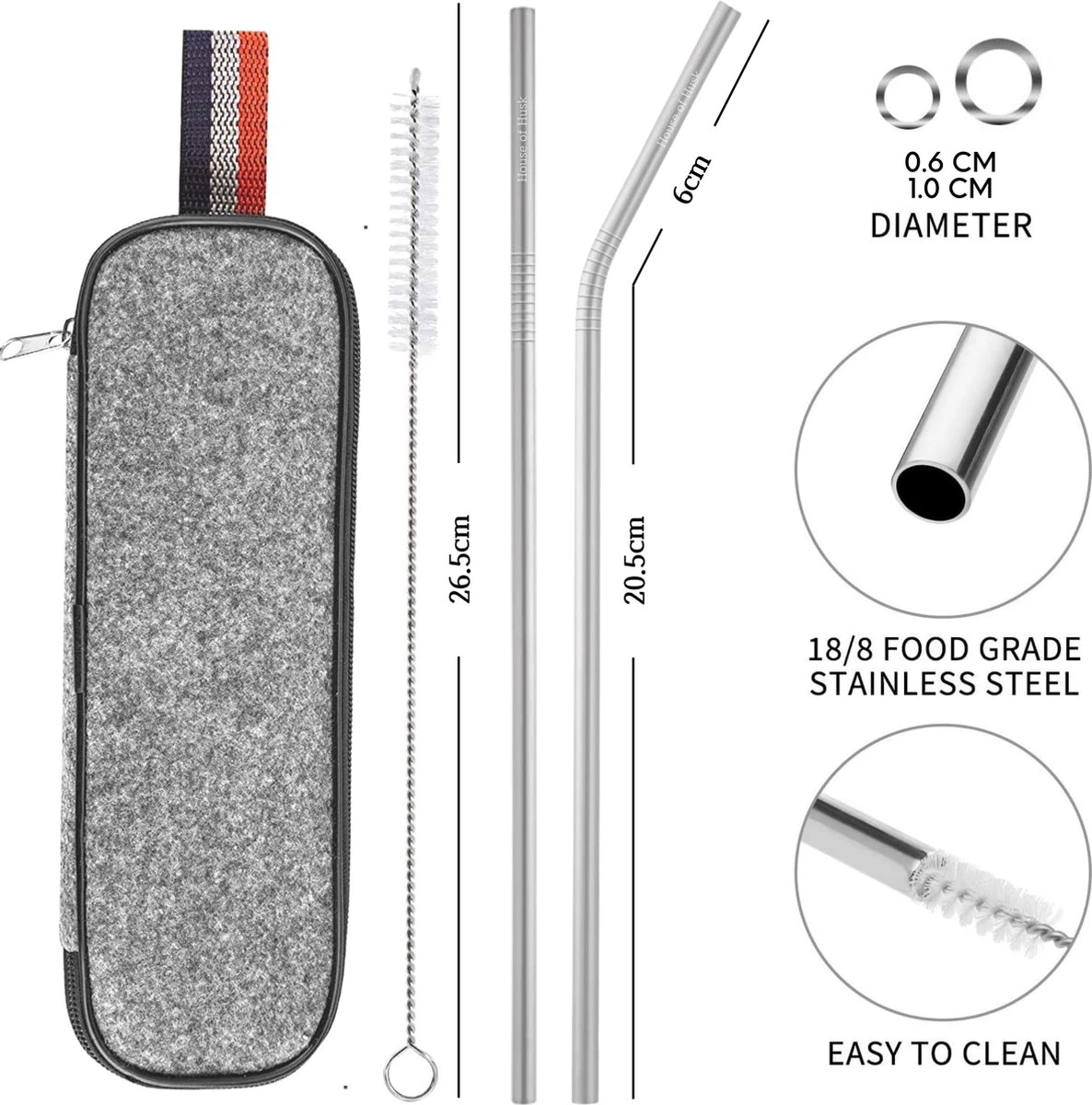 House Of Husk Reisbestek - Reis Bestekset - Chopsticks - Metalen Rietjes Met Borstel - Lepel - Vaatwasserbestendig - RVS - 7 Delig - Zilver 5 House Of Husk Reisbestek - Reis Bestekset - Chopsticks - Metalen Rietjes Met Borstel - Lepel - Vaatwasserbestendig - RVS - 7 Delig - Zilver - Afbeelding 3