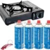 Borvat® |Draagbare Gasfornuis - Camping Kookstel - Inclusief 4 Gasflessen - Gas Stove - Gasfornuis - Kooktoestel - Outdoor - Op Reis + Gratis Smartphone Auto Magneethouder.