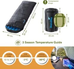 Skandika Dundee Flannel-L Slaapzak – Mummmieslaapzakken – Slaapzakken Volwassen - Maat M – Unisex - Katoen, Luxe Kwaliteit, Dubbele Slaapzak, 3 Seizoenen, Tot -20°C - 220 X 80 Cm - Outdoor Kampeerslaapzak – Ritssluiting Links - Zwart/blauw -Beste Kampeer Winkel 1200x1128