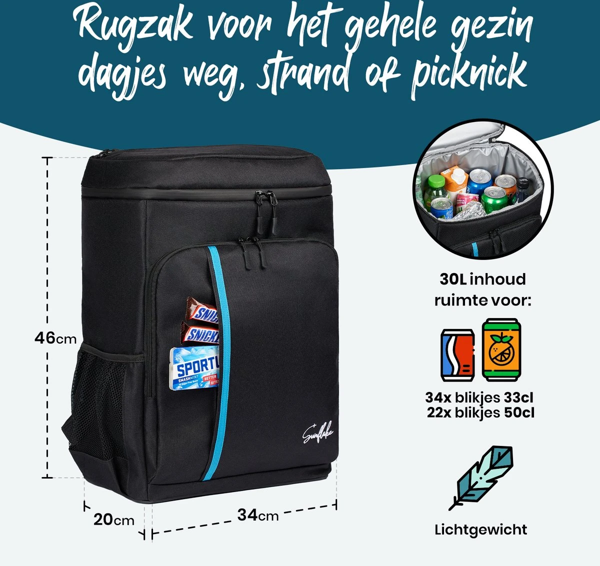 Sunflake Koelrugzak Groot - Lunchtas - Koeltas Backpack Voor Dames & Heren - Zwart 5 Sunflake Koelrugzak Groot - Lunchtas - Koeltas Backpack Voor Dames & Heren - Zwart - Afbeelding 3