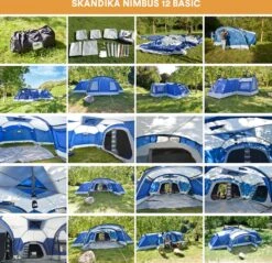 Skandika Nimbus Sleeper 12 Tent – Koepeltenten – 12 Persoons Familietent - Campingtent – Muggengaas – Sleeper Technology (3 Extra Donkere Slaapcabines) – 760 X 630 X 215 Cm (LxBxH) – 5000 Mm Waterkolom – Camping, Tuin – Kamperen – Blauw/wit -Beste Kampeer Winkel 1200x1162 5