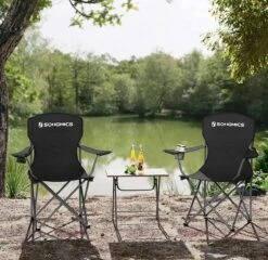 MIRA Home - Campingstoel Set Van 2 Inklapbaar - Klapstoel Met Robuust Frame - Met Flessenhouder - 76 X 51.5 X 95.5 Cm - Zwart -Beste Kampeer Winkel 1200x1166 2