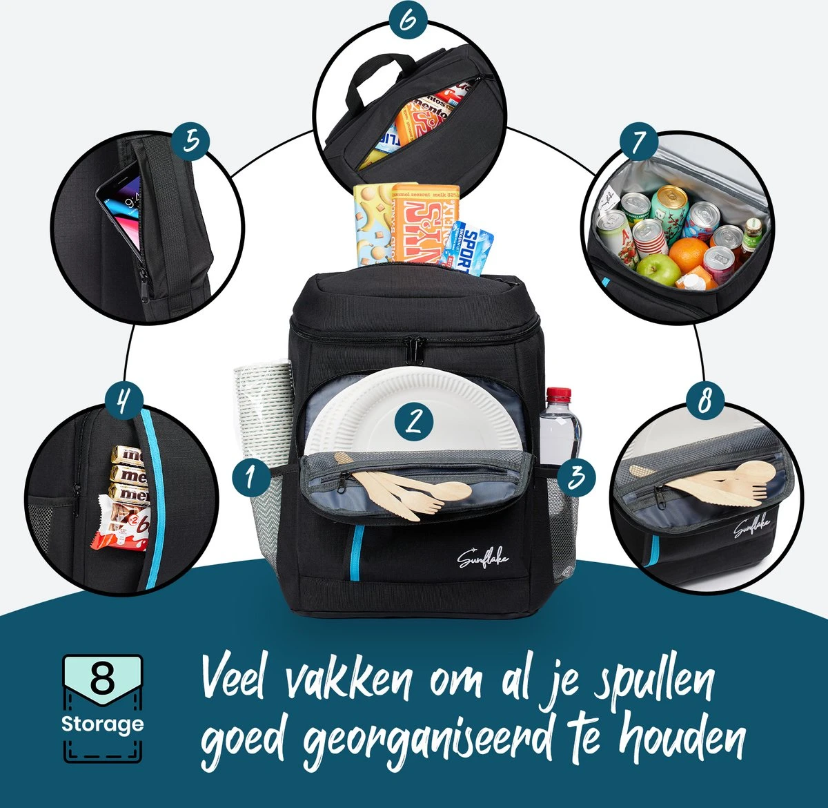 Sunflake Koelrugzak - Lunchtas - Koeltas Backpack Voor Dames & Heren - Zwart 8 Sunflake Koelrugzak - Lunchtas - Koeltas Backpack Voor Dames & Heren - Zwart - Afbeelding 6