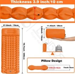 LVNRIDS Isomat, Zelfopblazend, Ultralicht, Luchtmatras, Camping, Zelfopblaasbaar, Opblaasbaar Matras, 3,9 Inch Dik, Met Voetperspomp En Kussen, Voor Camping, Reizen, Outdoor, Wandelen, Strand, Oranje -Beste Kampeer Winkel 1200x1171 21