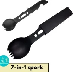 Lynnz® Spork 7 In 1 - Camping Bestek - Campingbestek - Campingservies - Reisbestek - Bestek To Go - Jachtmes - Rambomes