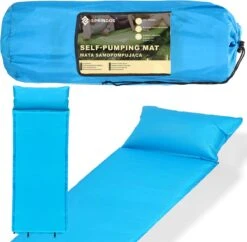 Springos Slaapmat | Zelfopblazend | 186 Cm | Inclusief Hoes & Hoofdkussen | Lichtblauw -Beste Kampeer Winkel 1200x1175
