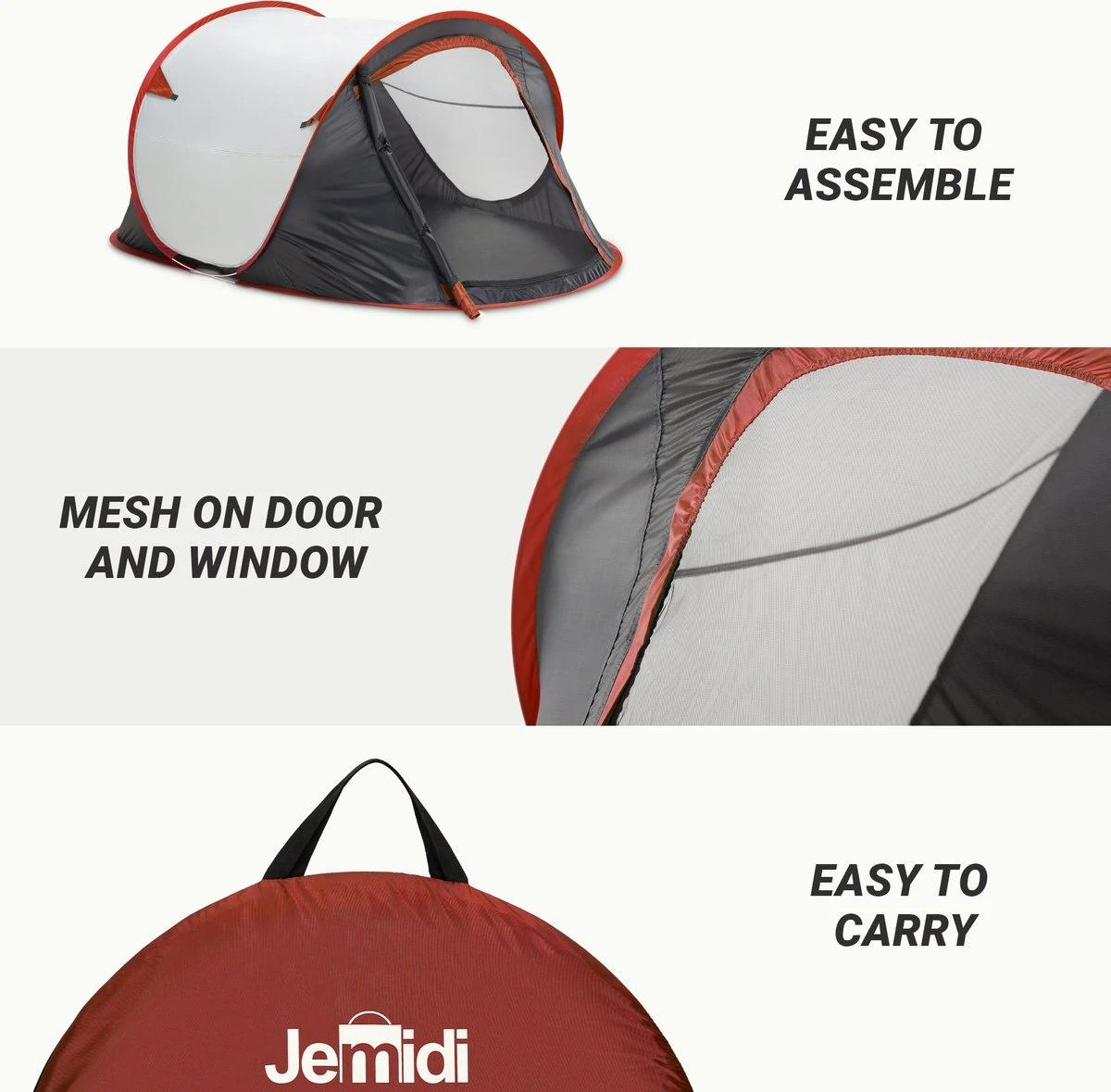 JEMIDI Tweepersoons Pop-up Tent - Opgooitent, Werptent Voor 2 Personen - Ideaal Als Festivaltent Of Kampeertent - Verschillende Kleuren 6 JEMIDI Tweepersoons Pop-up Tent - Opgooitent, Werptent Voor 2 Personen - Ideaal Als Festivaltent Of Kampeertent - Verschillende Kleuren - Afbeelding 4