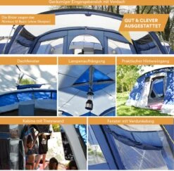 Skandika Nimbus Sleeper 12 Tent – Koepeltenten – 12 Persoons Familietent - Campingtent – Muggengaas – Sleeper Technology (3 Extra Donkere Slaapcabines) – 760 X 630 X 215 Cm (LxBxH) – 5000 Mm Waterkolom – Camping, Tuin – Kamperen – Blauw/wit -Beste Kampeer Winkel 1200x1182 12