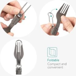Navaris Campingbestek Van Titanium - Set Met Vork, Mes En Lepel - Inklapbaar - Bestekset Voor Onderweg - Inclusief Karabijnhaak En Bewaarzakje -Beste Kampeer Winkel 1200x1188 4