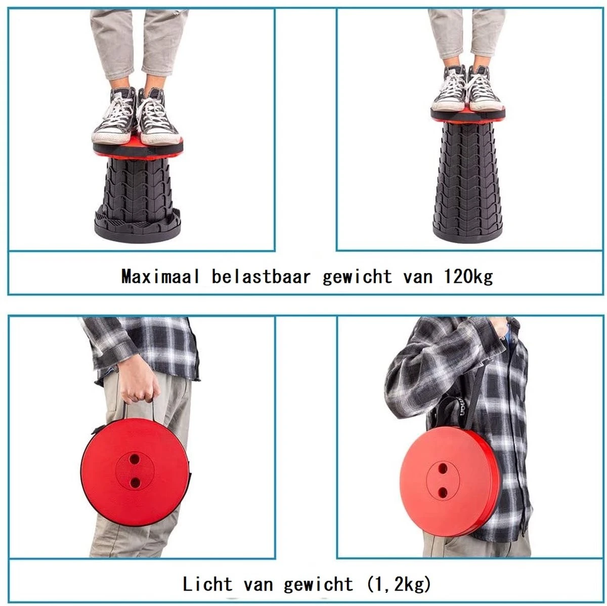 Kampeerkruk - Uitschuifbare Kruk - Rood/Zwart- Tot 120 Kg - Travel Stool - Opvouwbare Campingkruk - Inklapbaar Krukje - Telescopische Kruk - Camping - Outdoor 5 Kampeerkruk - Uitschuifbare Kruk - Rood/Zwart- Tot 120 Kg - Travel Stool - Opvouwbare Campingkruk - Inklapbaar Krukje - Telescopische Kruk - Camping - Outdoor - Afbeelding 3