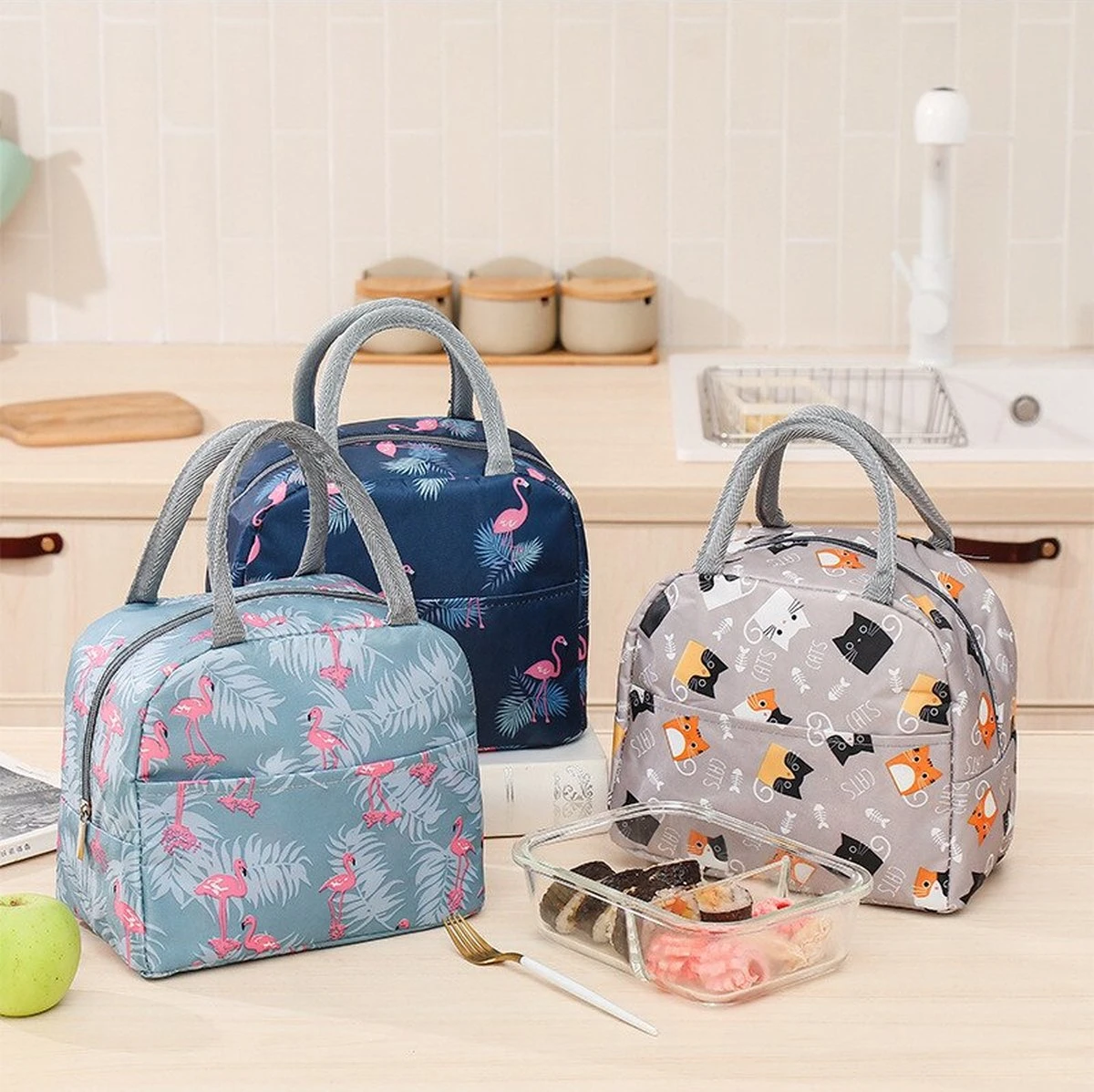 Koeltas - Lunchtas - Volwassenen En Kinderen - Compact & Handig: Zomer - Picknick -School - Lunch - Werk - Blauw Flamingo 6 Koeltas - Lunchtas - Volwassenen En Kinderen - Compact & Handig: Zomer - Picknick -School - Lunch - Werk - Blauw Flamingo - Afbeelding 4