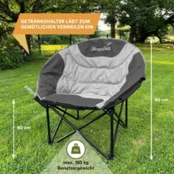 Skandika Moonchair Sirkka – Campingstoelen – Klapstoel – Vouwstoel – Kampeerstoel - Grote, Comfortabele, Campingstoel Opvouwbaar, Gepolsterd, Koelvak, Drinkhouder, Draaggreep En Draagtas, Antislipvoetjes - Max. 150 Kg – Zwart/grijs -Beste Kampeer Winkel 1200x1200 17