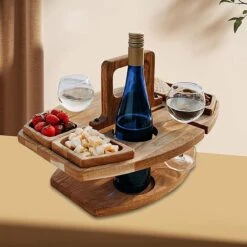 Merkloos Houten Outdoor Wijntafel Draagbare Houten Picknicktafel Mini Campingtafels Met Wijnglas Houder Voor Tuin Outdoor Camping Picknick Strand - Plataan Hout - Wijn -Beste Kampeer Winkel 1200x1200 29