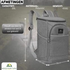 Needventure Koeltas - Lunchtas - Koelrugtas - Picknicktas - 20 Liter - Flessenhouder - Bieropener - Grijs -Beste Kampeer Winkel 1200x1200 334