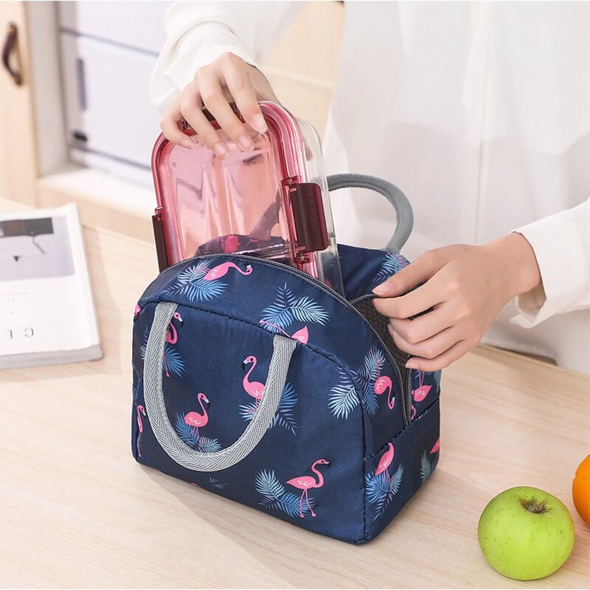 Koeltas - Lunchtas - Volwassenen En Kinderen - Compact & Handig: Zomer - Picknick -School - Lunch - Werk - Blauw Flamingo 4 Koeltas - Lunchtas - Volwassenen En Kinderen - Compact & Handig: Zomer - Picknick -School - Lunch - Werk - Blauw Flamingo - Afbeelding 2