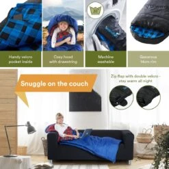 Skandika Dundee Flannel-L Slaapzak – Mummmieslaapzakken – Slaapzakken Volwassen - Maat M – Unisex - Katoen, Luxe Kwaliteit, Dubbele Slaapzak, 3 Seizoenen, Tot -20°C - 220 X 80 Cm - Outdoor Kampeerslaapzak – Ritssluiting Links - Zwart/blauw -Beste Kampeer Winkel 1200x1200 677
