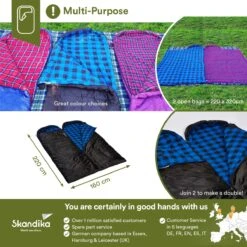 Skandika Dundee Flannel-L Slaapzak – Mummmieslaapzakken – Slaapzakken Volwassen - Maat M – Unisex - Katoen, Luxe Kwaliteit, Dubbele Slaapzak, 3 Seizoenen, Tot -20°C - 220 X 80 Cm - Outdoor Kampeerslaapzak – Ritssluiting Links - Zwart/blauw -Beste Kampeer Winkel 1200x1200 679