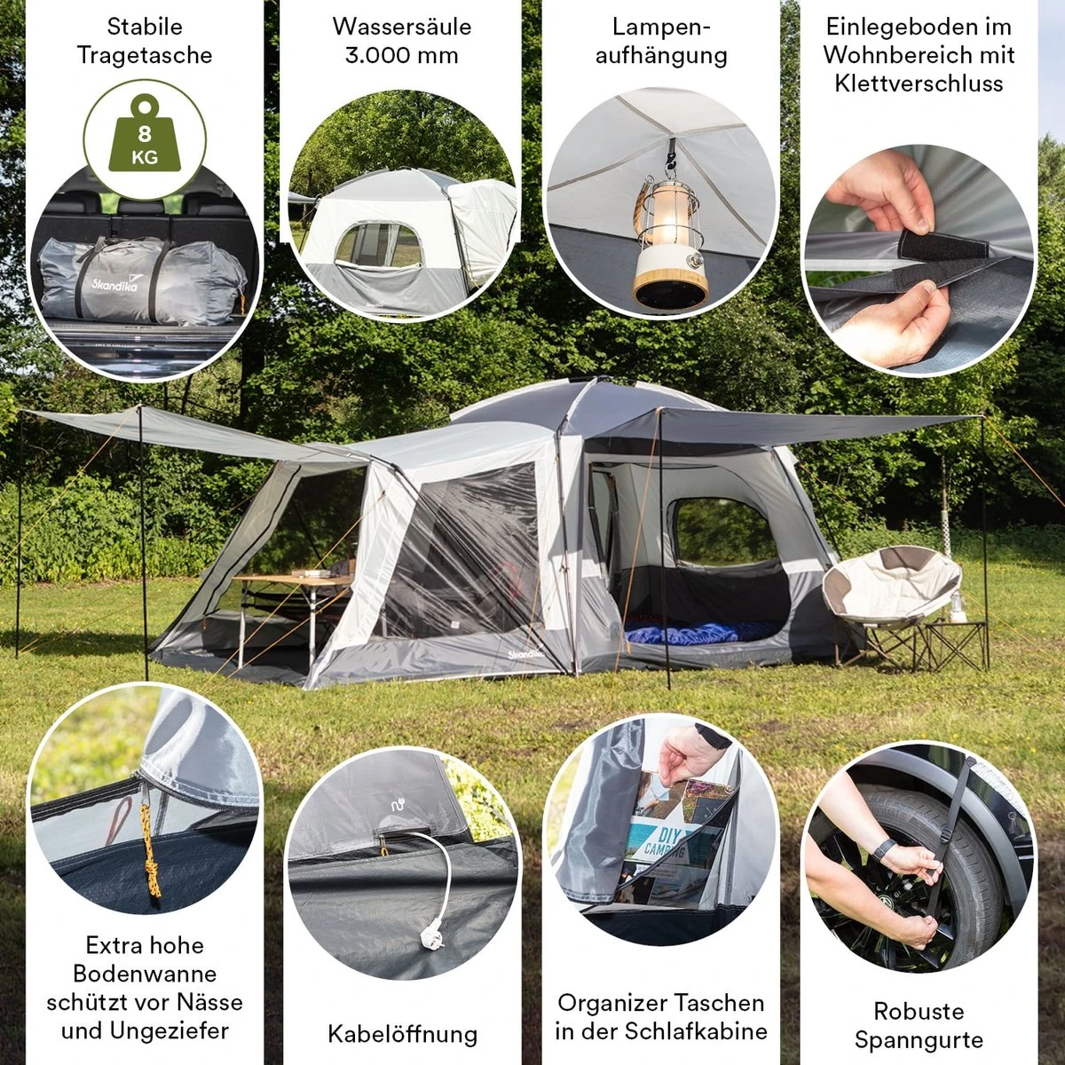 Skandika Pitea XL CROSS Tent – Koepeltenten - Autotent – Campingtent Voor SUV, Caddy, Auto, CUV - Voor Max. 4 Personen – Vrijstaand – Met/zonder Slaapcabine – Max. Stahoogte 230 Cm – 3000mm Waterkolom - 475 X 290 X 230 Cm (LxBxH) – Kamperen - Grijs 4 Skandika Pitea XL CROSS Tent – Koepeltenten - Autotent – Campingtent Voor SUV, Caddy, Auto, CUV - Voor Max. 4 Personen – Vrijstaand – Met/zonder Slaapcabine – Max. Stahoogte 230 Cm – 3000mm Waterkolom - 475 X 290 X 230 Cm (LxBxH) – Kamperen - Grijs - Afbeelding 2