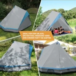 Skandika Tipii II Tent – Tipi-tenten – Teepee – 8 Persoons Campingtent – Muggengaas – 250 Cm Stahoogte – Uitneembare Tentvloer – 3000 Mm Waterkolom – Indische Tent, Partytent, Festivaltent – Outdoor, Camping, Tuin – Kamperen – Grijs/turquoise -Beste Kampeer Winkel 1200x1200 888