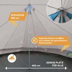 Skandika Tipii II Tent – Tipi-tenten – Teepee – 8 Persoons Campingtent – Muggengaas – 250 Cm Stahoogte – Uitneembare Tentvloer – 3000 Mm Waterkolom – Indische Tent, Partytent, Festivaltent – Outdoor, Camping, Tuin – Kamperen – Grijs/turquoise -Beste Kampeer Winkel 1200x1200 889