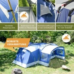Skandika Nimbus Sleeper 12 Tent – Koepeltenten – 12 Persoons Familietent - Campingtent – Muggengaas – Sleeper Technology (3 Extra Donkere Slaapcabines) – 760 X 630 X 215 Cm (LxBxH) – 5000 Mm Waterkolom – Camping, Tuin – Kamperen – Blauw/wit -Beste Kampeer Winkel 1200x1200 898