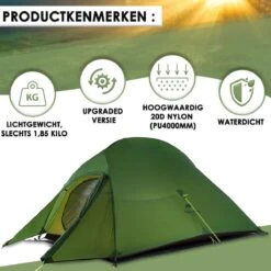 Cloud Up 3 Upgraded - Naturehike® - Tent 3 Persoons - Lichtgewicht Tent - Incl. Grondzeil - 20D 4000MM - Outdoor Kampeertent - Waterdicht - Hiking & Wandelen -Beste Kampeer Winkel 1200x1200 909