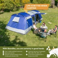 Skandika Montana 8 Tent – Tunneltenten – 8 Persoons Tent – Campingtent – 200 Cm Stahoogte – 2-4 Slaapcabines - Muggengaas – Familietent – 4 Ingangen – 700 X 310 X 200 Cm (L X B X H) - 5000 Mm Waterkolom – Outdoor, Camping – Kamperen – Blauw -Beste Kampeer Winkel 1200x1200 951