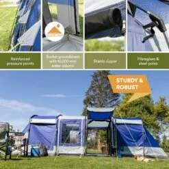 Skandika Montana 8 Tent – Tunneltenten – 8 Persoons Tent – Campingtent – 200 Cm Stahoogte – 2-4 Slaapcabines - Muggengaas – Familietent – 4 Ingangen – 700 X 310 X 200 Cm (L X B X H) - 5000 Mm Waterkolom – Outdoor, Camping – Kamperen – Blauw -Beste Kampeer Winkel 1200x1200 953