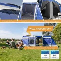 Skandika Montana 8 Tent – Tunneltenten – 8 Persoons Tent – Campingtent – 200 Cm Stahoogte – 2-4 Slaapcabines - Muggengaas – Familietent – 4 Ingangen – 700 X 310 X 200 Cm (L X B X H) - 5000 Mm Waterkolom – Outdoor, Camping – Kamperen – Blauw -Beste Kampeer Winkel 1200x1200 956