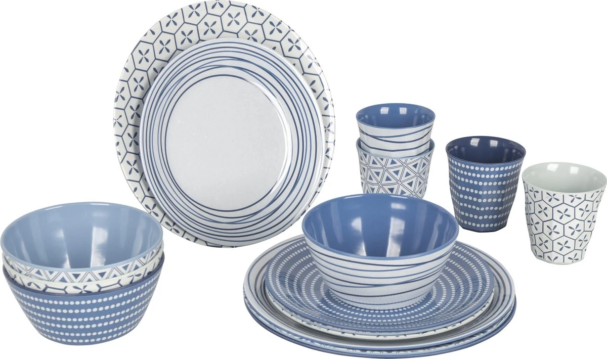 Bo-Camp - Servies - Mix & Match- 16-Delig - Blauw 3 Bo-Camp - Servies - Mix & Match- 16-Delig - Blauw