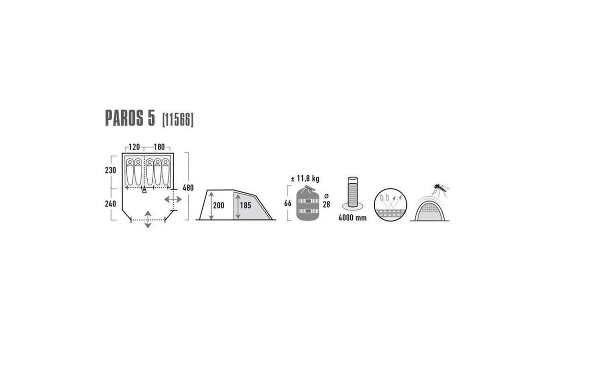 High Peak Paros 5 Tunneltent - 5-Persoons - Donkergrijs 5 High Peak Paros 5 Tunneltent - 5-Persoons - Donkergrijs - Afbeelding 3