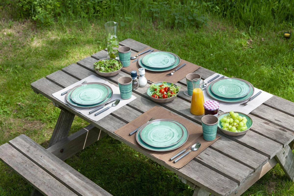 Bo-Camp Servies Halo - 12 Delig Melamine - Aqua 7 Bo-Camp Servies Halo - 12 Delig Melamine - Aqua - Afbeelding 5
