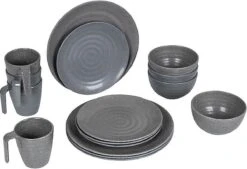 Bo-Camp Campingservies - 100% Melamine - 16-delig - Stone - Grijs -Beste Kampeer Winkel 1200x820 4